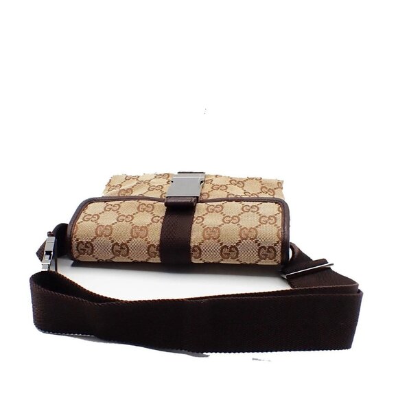 GUCCI Logo GG Pattern Mini Bum Body Bag Canvas Leather Brown SHW Italy 34EF284 - Picture 12 of 16